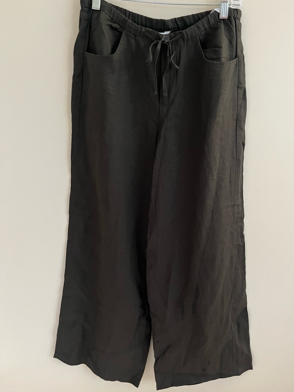 NWT-Banana Republic Brown Studio Wide-Leg Drawstring Linen Pant, Small Petite